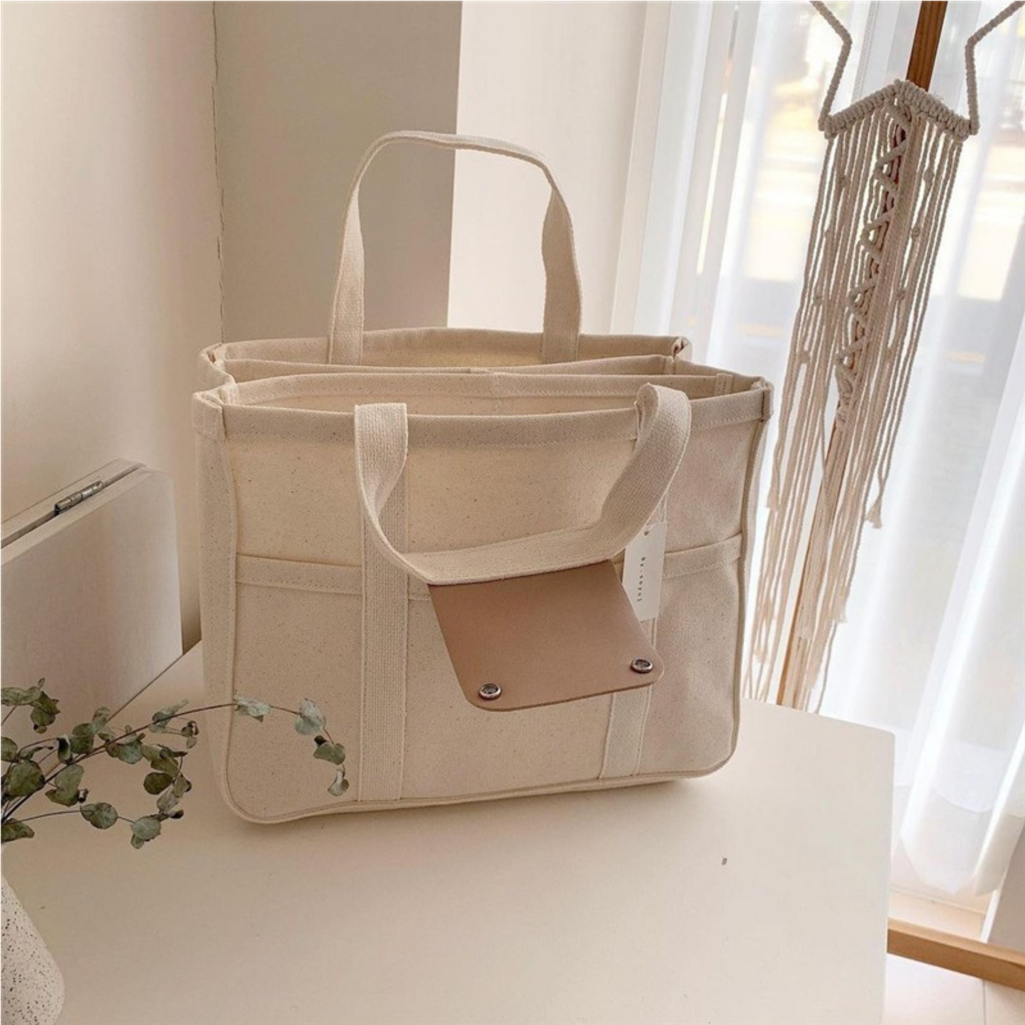 Bolso Tote De Lona Estilo Minimalista